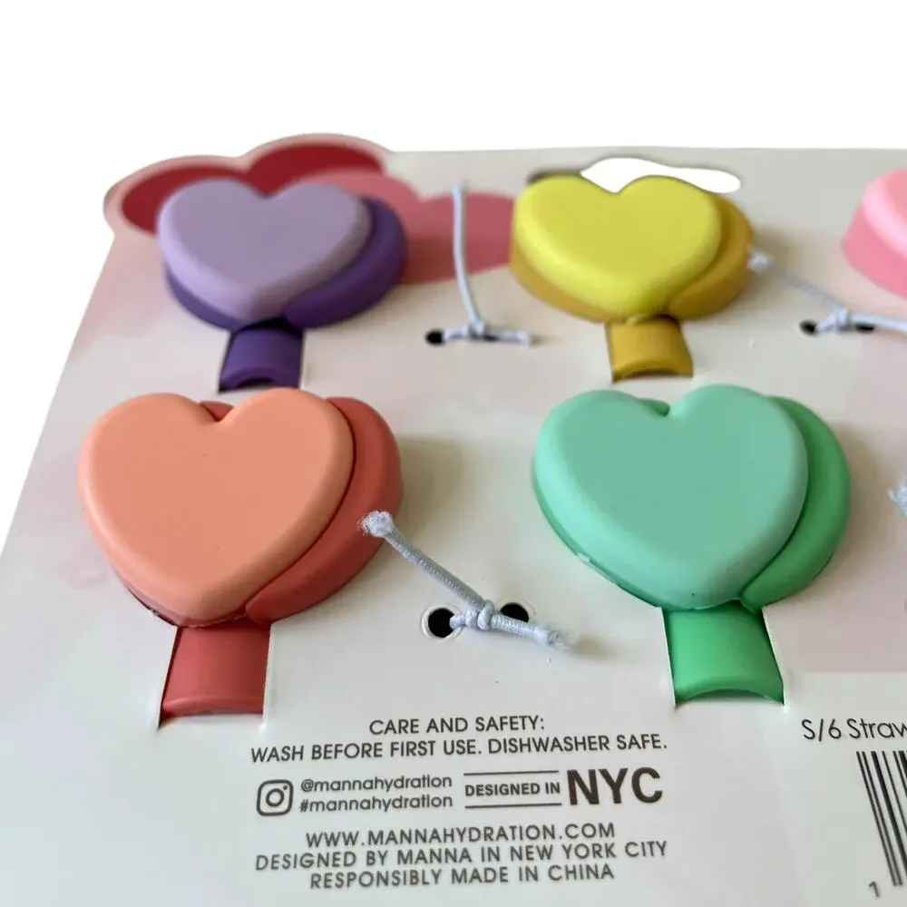 Conversation Heart Straw Toppers 6pk Valentines Day Multicolor Silicone XO New